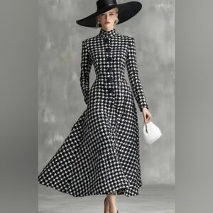 Elegant Black and White Houndstooth Dress (L) NEW